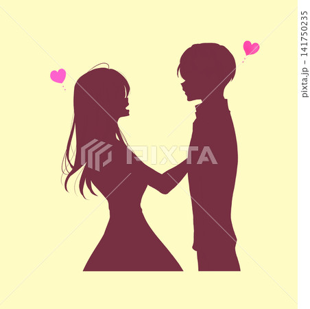 ボディタッチをする女性とうれしそうな男性 シルエット ボディタッチをする女性とうれしそうな男性 シルエット 141750235