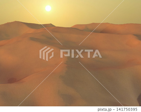 夕日に照らされた広大な砂丘の風景 3DCG 夕日に照らされた広大な砂丘の風景 3DCG 141750395