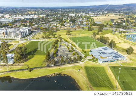 Aerial view of a large sporting facility in Penrith Aerial view of a large sporting facility in Penrith 141750612