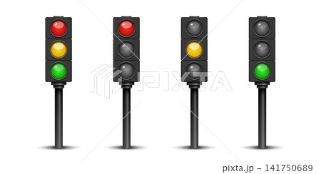 Vector 3d Traffic Light Set With Red Yellow Green Signals. Street Intersection Control Icons. Realistic 3d Stoplight Isolated. Road Safety Transportation Symbol Vector 3d Traffic Light Set With Red Yellow Green Signals. Street Intersection Control Icons. Realistic 3d Stoplight Isolated. Road Safety Transportation Symbol 141750689