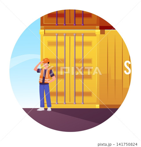 Worker with cargo containers port logistics vector illustration Worker with cargo containers port logistics vector illustration 141750824