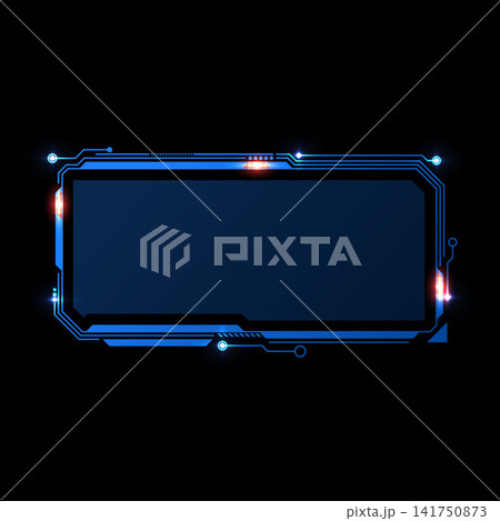 HUD frame electronic circuit blue rectangle with LED sparkles, futuristic digital screen Hi tech interface gaming window 141750873