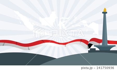 ndonesia Independence Day Background with National Monument and Map.Vector Illustration 141750936