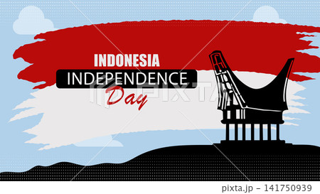 Indonesia Independence Day Greeting with Tongkonan House Vector Illustration Indonesia Independence Day Greeting with Tongkonan House Vector Illustration 141750939