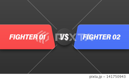 Versus Horizontal Black Banner, Vector Illustration. Red vs Blue Fighter Comparison Label for Game Stream Overlay. Battle Screen, Tournament Match. Esports Design, Competition Concept Versus Horizontal Black Banner, Vector Illustration. Red vs Blue Fighter Comparison Label for Game Stream Overlay. Battle Screen, Tournament Match. Esports Design, Competition Concept 141750943