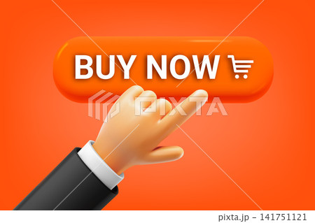 Hand pressing BUY NOW button. 3d vector illustration 141751121