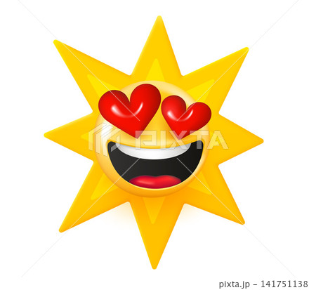 Emoticon hearts and yellow rays. 3d vector illustration Emoticon hearts and yellow rays. 3d vector illustration 141751138
