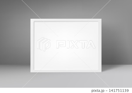 horizontal picture frame a4 on the wall. 3d vector mockup 141751139