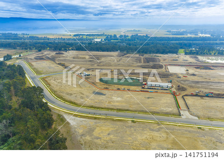 Aerial view of a large industrial construction site in Penrith 141751194