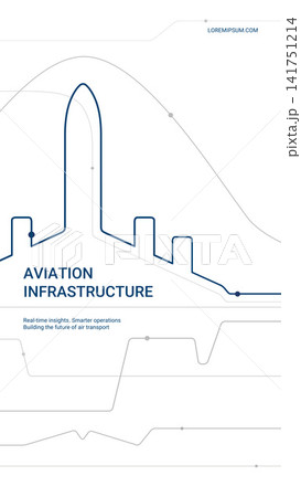 Modern aviation infrastructure vertical banner with minimalist line art, airport network concept and corporate transport design for business presentations, reports and digital media. 141751214