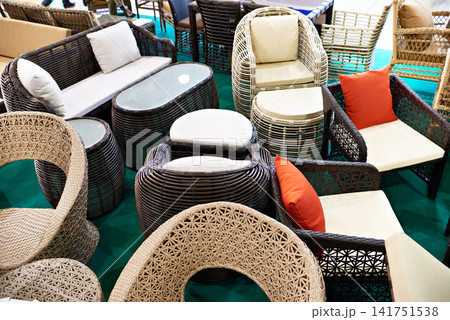 Wicker furniture at exhibition Wicker furniture at exhibition 141751538