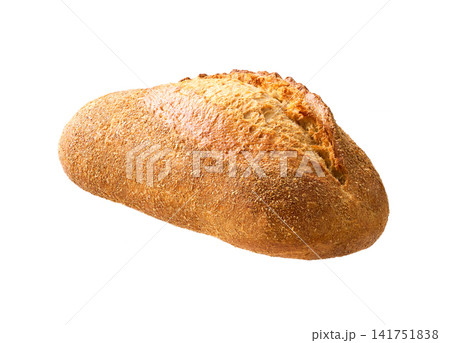 loaf of freshly baked wheat bread with sourdough , isolated on white background. loaf of freshly baked wheat bread with sourdough , isolated on white background. 141751838