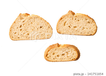 pieces wheat bread with sourdough, isolated on white background, top view. pieces wheat bread with sourdough, isolated on white background, top view. 141751854