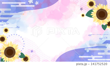 ふんわり水彩和風メンフィスひまわりフレーム 141752520