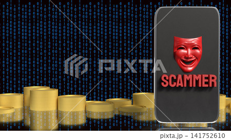Mobile Phone Scammer Stealing Money Through Online Fraud 3d render. Mobile Phone Scammer Stealing Money Through Online Fraud 3d render. 141752610