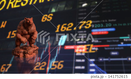 Powerful Bear Symbol Over Global Stock Market Trading Screens 3d render. 141752615
