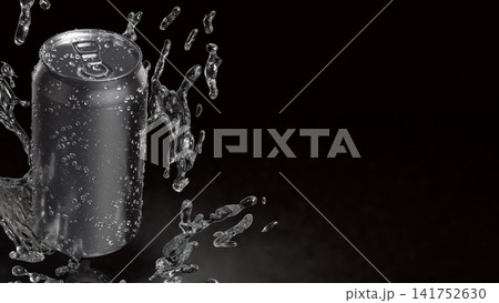 Refreshing Silver Soda Can with Dynamic Water Splash 3d render. 141752630