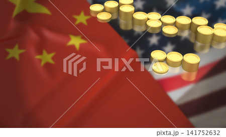 Gold Coins Between China and United States Economic Powers 3d render Gold Coins Between China and United States Economic Powers 3d render 141752632