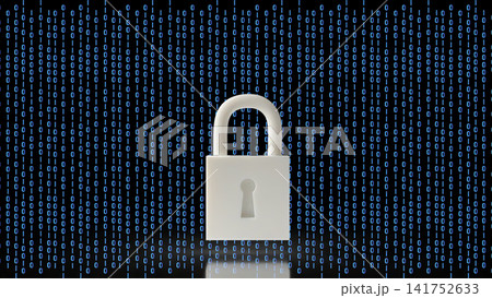 Digital Security Padlock Protecting Binary Data Network 3d render. 141752633