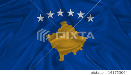 Kosovan flag with fabric texture. Realistic flag of Kosovo waving, National flag Kosovan flag with fabric texture. Realistic flag of Kosovo waving, National flag 141753064