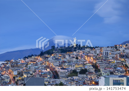 Long exposure of Virgen del Panecillo at sunrise in Quito, Ecuador. 141753474