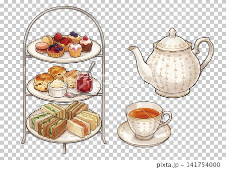 An illustration of afternoon tea with a mouthwatering appeal. An illustration of afternoon tea with a mouthwatering appeal. 141754000
