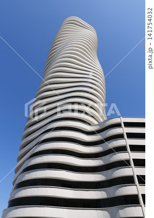 The Point building with its helical architecture in Guayaquil, Ecuador, under a clear sky The Point building with its helical architecture in Guayaquil, Ecuador, under a clear sky 141754032
