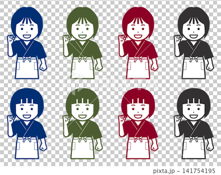 [單色] 一位身穿工作服和圍裙的女性圖標，她說“我會盡我所能” 141754195