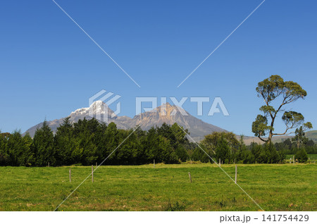 Majestic Illinizas: Snowy and Rocky Peaks Above Green Fields Majestic Illinizas: Snowy and Rocky Peaks Above Green Fields 141754429