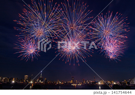 夜空に広がるカラフルな花火 夜空に広がるカラフルな花火 141754644