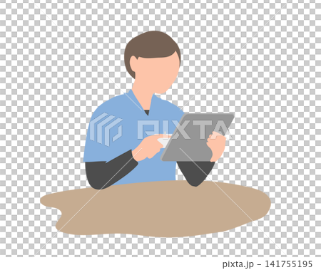 Illustration of a caregiver entering care records on a tablet. Illustration of a caregiver entering care records on a tablet. 141755195