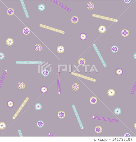 北欧風くすみカラーの金太郎飴のシームレスパターン背景 ベクター素材　モーブ 141755197