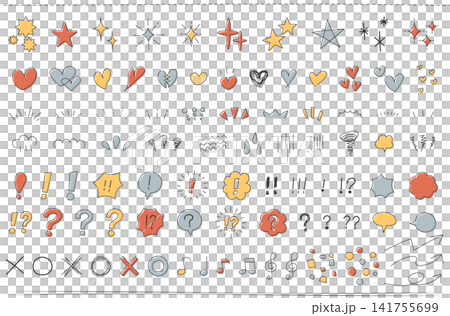 Hand-drawn decorative icon set: Colorful pen-style embellishments. Hand-drawn decorative icon set: Colorful pen-style embellishments. 141755699