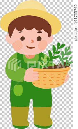 Boy Gardening with Plant Basket 141755760