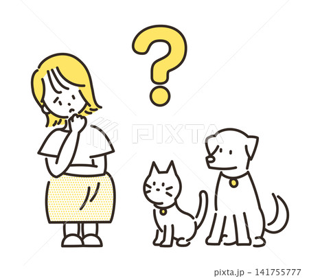 ペットについて悩む女性のイラスト ペットについて悩む女性のイラスト 141755777