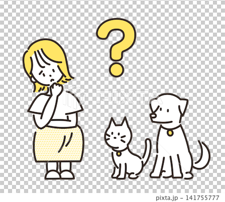ペットについて悩む女性のイラスト ペットについて悩む女性のイラスト 141755777