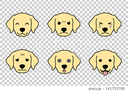 一組包含6種表情的可愛金毛犬臉部圖標 一組包含6種表情的可愛金毛犬臉部圖標 141755780