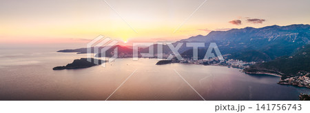 Budva Riviera and Adriatic coast at sunset in Montenegro Budva Riviera and Adriatic coast at sunset in Montenegro 141756743