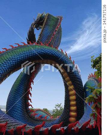 Giant Thai dragon serpent sculpture, sacred Naga statue in Thailand landmark Giant Thai dragon serpent sculpture, sacred Naga statue in Thailand landmark 141757116