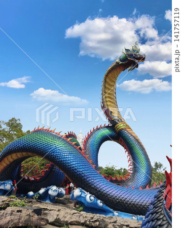 Giant Thai dragon serpent sculpture, sacred Naga statue in Thailand landmark Giant Thai dragon serpent sculpture, sacred Naga statue in Thailand landmark 141757119