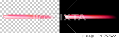 Glowing red speed lines, flashing light trails, light effect on a transparent background. Glowing red speed lines, flashing light trails, light effect on a transparent background. 141757322