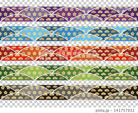 Seamless Japanese-style border set featuring pine, bamboo, and plum blossoms. Seamless Japanese-style border set featuring pine, bamboo, and plum blossoms. 141757832