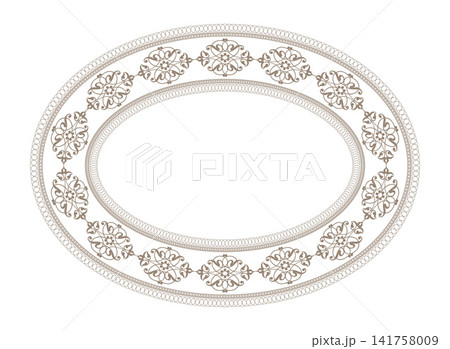 Vintage decorative oval frame. Elegant element for design in Eastern style, place for text. Floral border. Oval frame. Lace illustration for invitations and greeting cards, ceramic, plate. Vintage decorative oval frame. Elegant element for design in Eastern style, place for text. Floral border. Oval frame. Lace illustration for invitations and greeting cards, ceramic, plate. 141758009