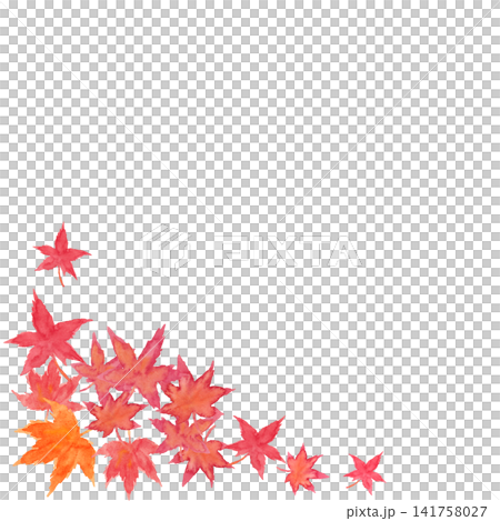 Watercolor illustration of autumn maple leaves frame/corner material 141758027