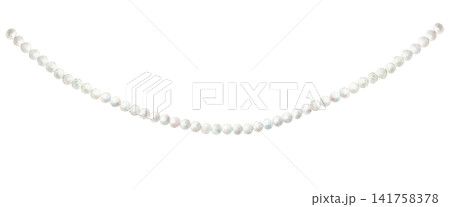 Watercolor pearl garland on isolated background. Elegant decorative bead chain with vintage charm. Delicate ornamental element for invitations, wedding stationery, scrapbooking, branding. 141758378