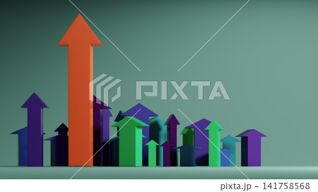 Upward Business Growth Concept With Red Leader Arrow Among Teal Arrows Representing Success Upward Business Growth Concept With Red Leader Arrow Among Teal Arrows Representing Success 141758568