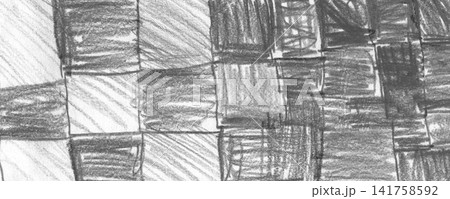 Hand Drawn Pencil Sketch of an Abstract Checkered Pattern Grid on White Textured Paper Background 141758592