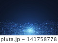 Abstract digital network concept. Futuristic blue technology background with circuit board pattern and glowing data particles. 141758778