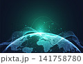 Futuristic digital earth globe with global network connection. Abstract big data visualization and glowing particle wave vector illustration. 141758780