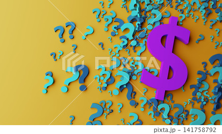 Purple Dollar Sign Among Blue Question Marks Representing Financial Uncertainty And Money Questions Purple Dollar Sign Among Blue Question Marks Representing Financial Uncertainty And Money Questions 141758792